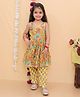 Vastrarth Cotton Sleeveless Floral Printed Kurta Pant With Potli Pouch Set - Yellow