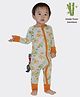 THE PLUSH CLUB Bamboo Cotton Full Sleeves Dinosaurs Printed Zipper Romper - Orange