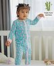 THE PLUSH CLUB Bamboo Unicorn Dreamland Printed Long Sleeves Zipper Romper- Blue