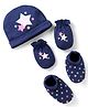 Babyhug 100% Cotton Knit Cap Mittens & Booties With Star Print Navy Blue - Diameter 9 cm