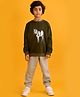 Anthrilo Fleece Full Sleeves Zebra Printed Sweatshirt With Jogger Set - Olive & Grey