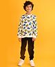 Anthrilo Fleece Full Sleeves Cars Printed Sweatshirt With Joggers Set - White & Black
