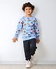 Anthrilo Fleece Full Sleeves Cars Printed Sweatshirt With Joggers Set - White & Black