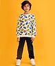 Anthrilo Fleece Full Sleeves Cars Printed Sweatshirt With Joggers Set - White & Navy Blue