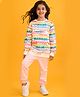 Anthrilo Fleece Full Sleeves Clouds Printed Comfirt Fit Sweatshirt With Joggers Set - White & Pink