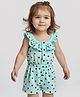 Babyoye Cotton Lycra Knit Singlet Sleeves Polka Dots Printed Romper with Frill Detailing - Aqua Blue