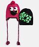 MayRa Knits Pack Of 2 Hand Knitted Tortoise Designed & Pom Pom Embellished Caps - Pink & Black