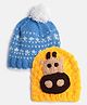MayRa Knits Pack Of 2 Hand Knitted Giraffe Crochet Designed Caps - Yellow & Blue