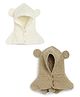 MayRa Knits Pack Of 2 Hand Knitted Ear Applique Designed Caps - White & Brown