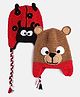 MayRa Knits Pack Of 2 Hand Knitted Lady Bug & Teddy Crochet Designed Caps - Red & Brown