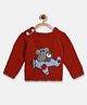MayRa Knits Hand Knitted Full Sleeves Elephant & Teddy Crochet Designed Sweater - Red