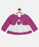 MayRa Knits Hand Knitted Full Sleeves Floral Crochet Designed & Colour Blocked Dress & Shrug Set - Purple