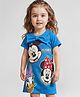 Babyhug Disney Cotton Knit Half Sleeves Dress with Minnie Mouse Graphics & Collar Detailing - Blue