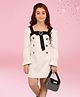Cutecumber Full Sleeves Floral & Heart Buttons Detailed A Line Dress With Bag - Beige