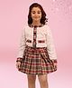 Cutecumber Full Sleeves Fur Detailed Top With Checked Skirt Set - Maroon
