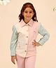 Cutecumber Full Sleeves Floral Embroidered Shirt Style Top - Peach