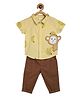 MINI KLUB Cotton Half Sleeves Banana Printed & Monkey Applique Detailed Shirt & Pant Set - Brown