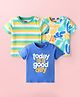Babyhug Cotton Knit Half Sleeves T-Shirts With Text Print Pack of 3 - Blue Green & White