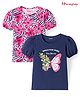 Honeyhap Premium Cotton Knit Half Sleeves Tops With Butterfly & Floral Print Pack of 2 - Mint & Fandango Pink
