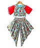 Lil' Drama Half Balloon Sleeves Floral Printed & Lace Embellished Top & Dhoti Set - Blue
