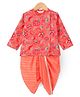 Lil' Drama Full Sleeves Floral Printed & Lace Embellished Dhoti Kurta Set - Orange
