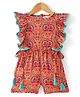 Lil' Drama Viscose Frill Sleeves Floral  & Paisley Printed Jumpsuit - Orange