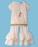 Lil' Drama Sleeveless Lace Embellished & Foil Striped Kurta With Sharara Set - Off White