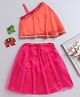 Many frocks & Net One Shoulder Half Cape Sleeves Beads & Lace Embellished Lehenga Choli Set - Peach