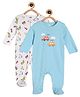 MINI KLUB Cotton Knit Pack Of 2 Full Sleeves Vehicles Printed Sleep Suits - Multi Colour