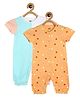 MINI KLUB Pack Of 2 Cotton Half Sleeves Colour Blocked & Polka Dots Printed Rompers - Multi Colour