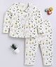 Little Ninja Cotton Knit Full Sleeves Animal Printed Shirt & Pyjama Set - White