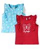 Doodle Poodle 100% Cotton Knit Frill Sleeves Tops with Butterfly Print Pack of 2 - Red & Light Blue