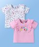 Doodle Poodle Single Jersey Knit Half Sleeves Frill Detailing Tops With Rainbow & Text Print Pack Of 2 - Pink & White