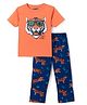 Pine Kids Single Jersey Knit Half Sleeves Night Suit with Tiger Print - Orange & Blue