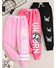 KUCHIPOO Pack Of 3 Text & Butterflies Printed Pajamas - Black & Pink