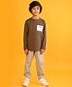 Anthrilo Cotton Full Sleeves Encouragement Text Printed Tee With Fleece Joggers Set - Brown & Grey