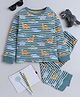 BABY NATION Cotton Knit Full Sleeves Dinosaur Printed Striped Coordinating Night Suit Set - Green
