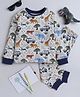 BABY NATION Cotton Knit Full Sleeves Wild Animals Printed Coordinating Night Suit Set - Cream
