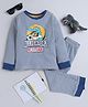 BABY NATION Cotton Knit Full Sleeves Alligator & Text Printed Coordinating Night Suit Set - Blue