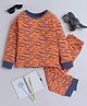 BABY NATION Cotton Knit Full Sleeves Tiger Printed Coordinating Night Suit Set - Orange