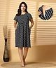 Zelena 100% Cotton Half Sleeves Floral Printed Maternity Zipless Feeding Dress With Nursing Access - Black & White