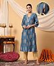 Zelena 100% Viscose Chanderi Three Fourth Sleeves Foil Printed Maternity Feeding Kurta & Pajama Set with Zip Nursing Access - Blue