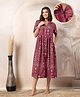 Zelena 100% Viscose Rayon Half Sleeves Geometric Printed Maternity Zipless Feeding Dress With Nursing Access - Wine