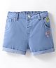 Bonfino Woven Knee Length Cotton Elastane Denim Shorts With Sun & Star Embroidery - Blue