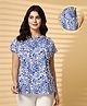 Zelena 100% Cotton Half Sleeves Floral Printed Maternity Zipless Feeding Top With Nursing Access - White & Blue