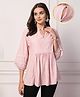 Zelena 100% Rayon Three Fourth Sleeves Floral Printed Maternity Feeding Top with Zip Nursing Access - Pink