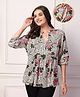 Zelena 100% Rayon Three Fourth Sleeves Floral Printed Maternity Feeding Top with Zip Nursing Access - Multicolor