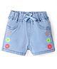 Bonfino Cotton Woven Knee Length Shorts with Floral Embroidery - Light Blue