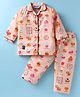 Enfance Core Cotton Woven Full Sleeves Donuts  Printed Coordinating Night Suit Set - Peach