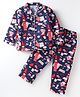 Enfance Core Cotton Woven Full Sleeves Hello Text & Hearts Printed Coordinating Night Suit - Navy Blue